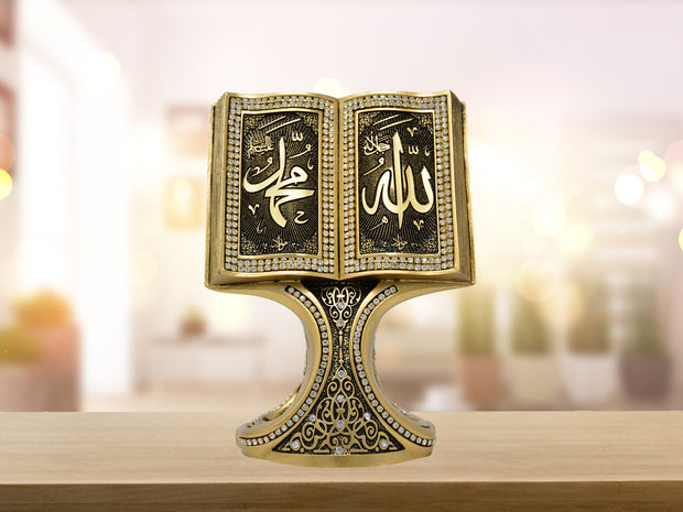 Islamic Table Decor Allah and Muhammad Book Gold