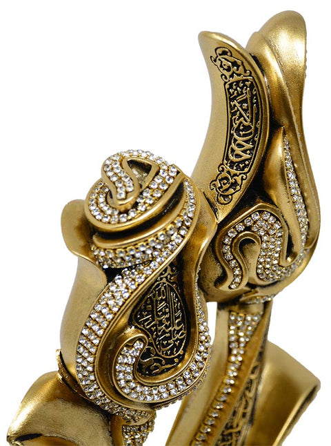 Lale Gul Tulip & Rose Allah-Muhammad Islamic Table Decor (Gold)