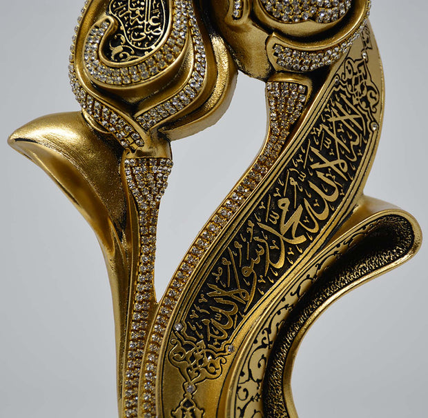 Lale Gul Tulip & Rose Allah-Muhammad Islamic Table Decor (Gold)