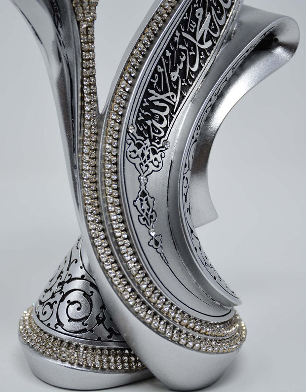 Lale Gul Tulip & Rose Allah-Muhammad Islamic Table Decor (Silver)