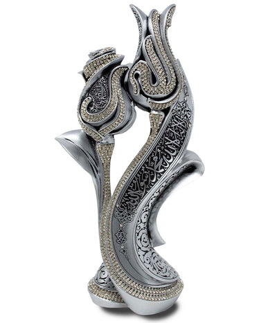 Lale Gul Tulip & Rose Allah-Muhammad Islamic Table Decor Large (Silver)