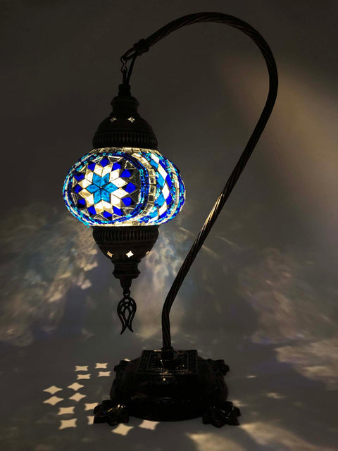 SWAN NECK MOSAIC TABLE LAMP, LARGE GLOBE –