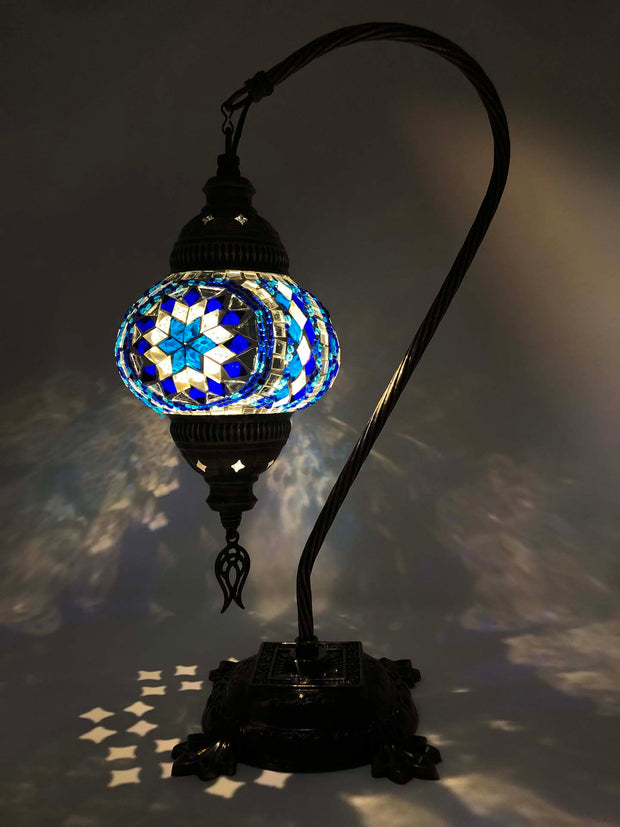 Mosaic Turkish Lamp Swan Neck Royal Blue