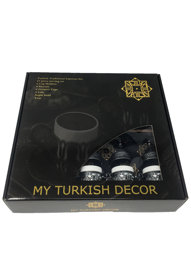 Konya Gold Traditional Handmade Ottoman Metal Turkish Coffee Set