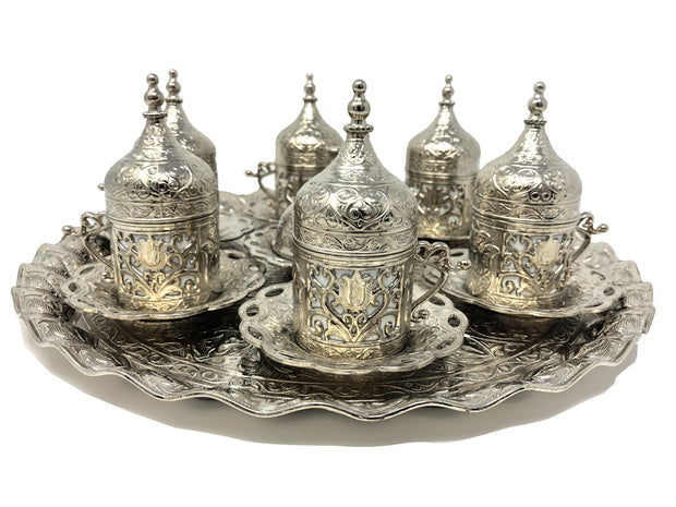 Konya Silver Traditional Handmade Ottoman Metal Turkish Coffee Set