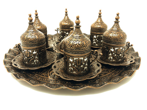 Konya Antique Copper Traditional Handmade Ottoman Metal Turkish Coffee Set