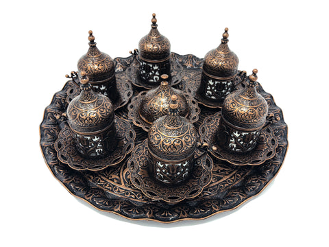 Konya Antique Copper Traditional Handmade Ottoman Metal Turkish Coffee Set