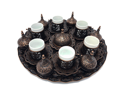 Konya Antique Copper Traditional Handmade Ottoman Metal Turkish Coffee Set