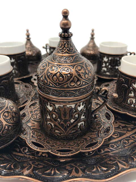 Konya Antique Copper Traditional Handmade Ottoman Metal Turkish Coffee Set