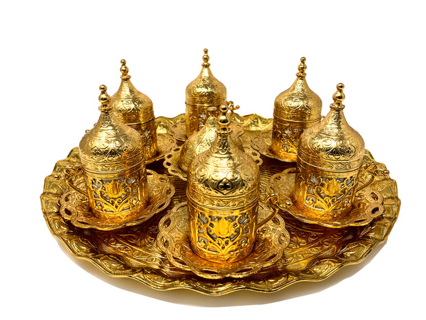 Konya Gold Traditional Handmade Ottoman Metal Turkish Coffee Set