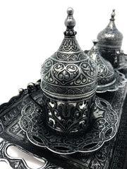 Sivas Antique Silver Traditional Handmade Ottoman Metal Turkish Coffee Set