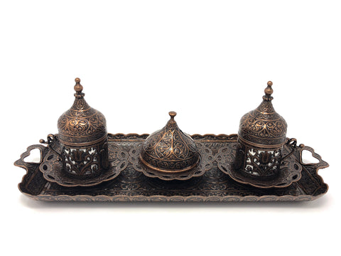 Sivas Antique Copper Traditional Handmade Ottoman Metal Turkish Coffee Set