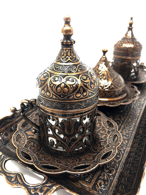 Sivas Antique Copper Traditional Handmade Ottoman Metal Turkish Coffee Set