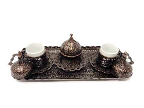 Sivas Antique Copper Traditional Handmade Ottoman Metal Turkish Coffee Set