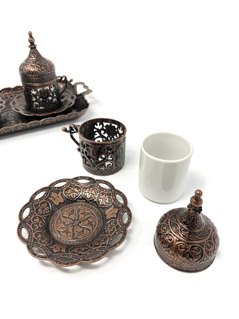 Sivas Antique Copper Traditional Handmade Ottoman Metal Turkish Coffee Set