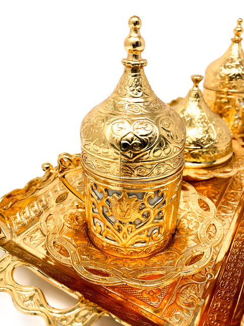 Sivas Gold Traditional Handmade Ottoman Metal Turkish Coffee Set