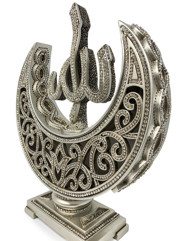 Allah-Muhammad Islamic Decor Crescents (Silver)