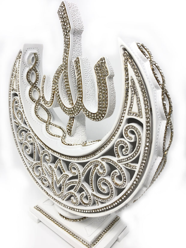Allah-Muhammad Islamic Decor Crescents (White)