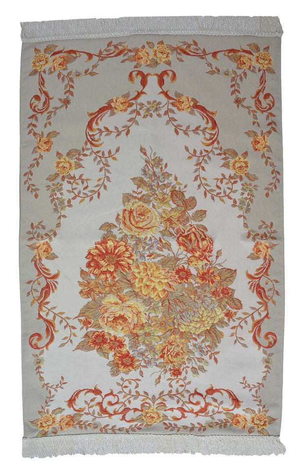 AYDIN Turkish Islamic Luxury Lavanta Large Prayer Rug Embroidered Floral Pattern- Orange
