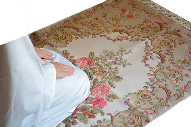 AYDIN Turkish Islamic Luxury Lavanta Large Prayer Rug Embroidered Floral Pattern- Pink