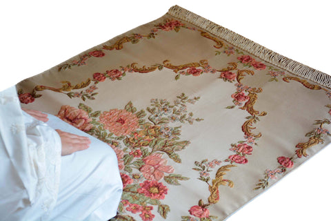 AYDIN Turkish Islamic Luxury Lavanta Large Prayer Rug Embroidered Floral Pattern- Rose Gold