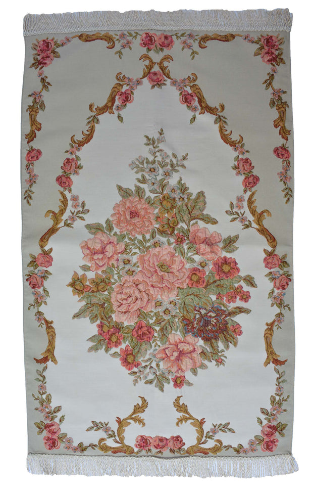 AYDIN Turkish Islamic Luxury Lavanta Large Prayer Rug Embroidered Floral Pattern- Rose Gold