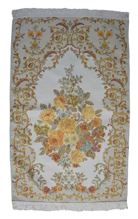 AYDIN Turkish Islamic Luxury Lavanta Large Prayer Rug Embroidered Floral Pattern- Yellow