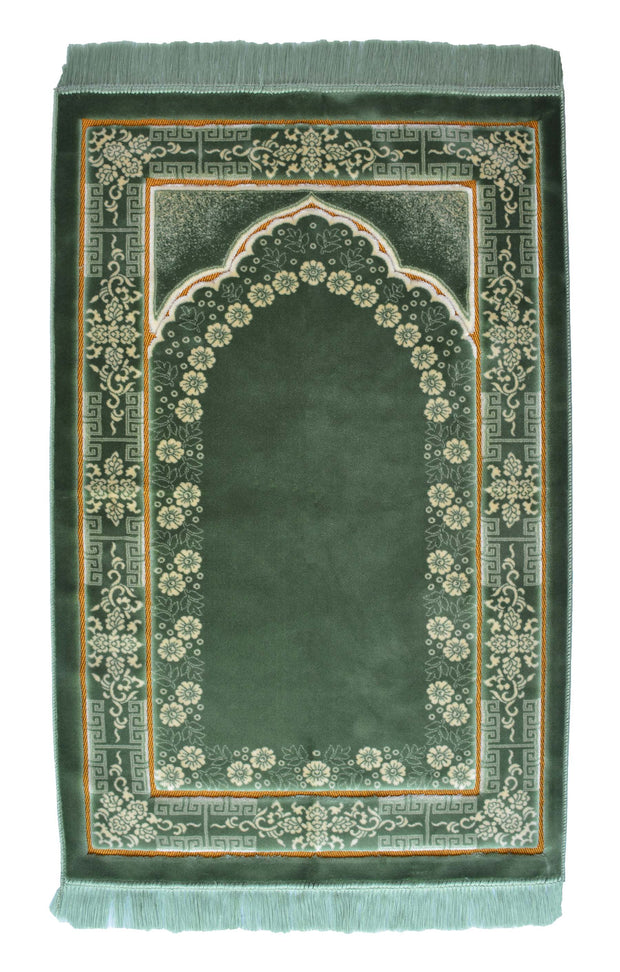Lux Plush Velvet Prayer Rug Luxury Islamic Muslim Sajadah- Green