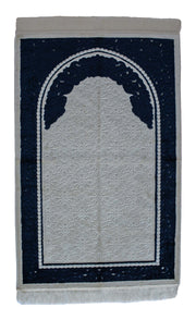 Plush Velvet Prayer Rug Luxury Islamic Muslim Sajadah- Navy