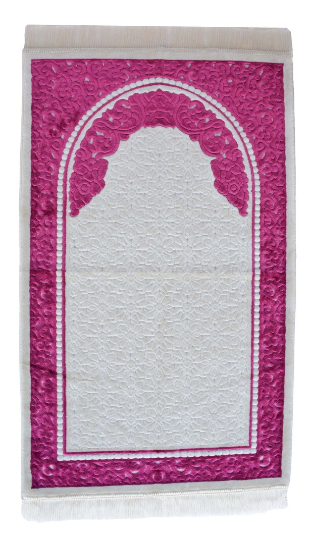Plush Velvet Prayer Rug Luxury Islamic Muslim Sajadah- Pink