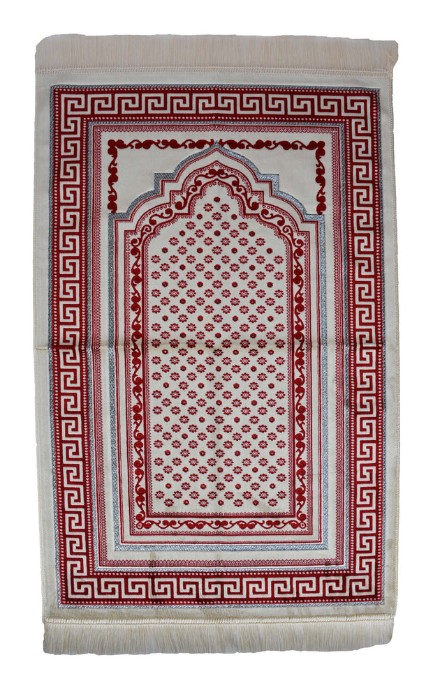 Plush Velvet Prayer Rug Luxury Islamic Muslim Sajadah- Red