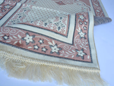 Plush Velvet Prayer Rug Luxury Islamic Muslim Sajadah- Rose Gold
