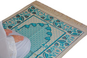 Plush Velvet Prayer Rug Luxury Islamic Muslim Sajadah- Turquoise