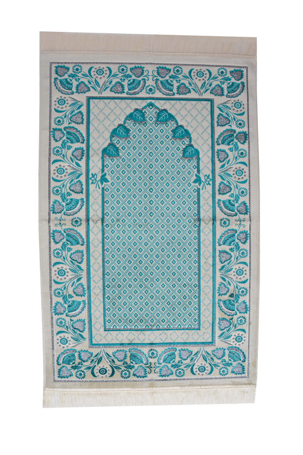 Plush Velvet Prayer Rug Luxury Islamic Muslim Sajadah- Turquoise