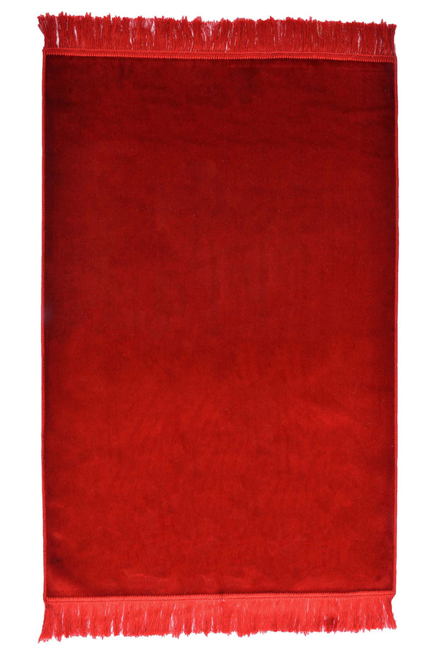 Turkish Prayer Rug Luxury Islamic Muslim Velvet Sajadah- Red